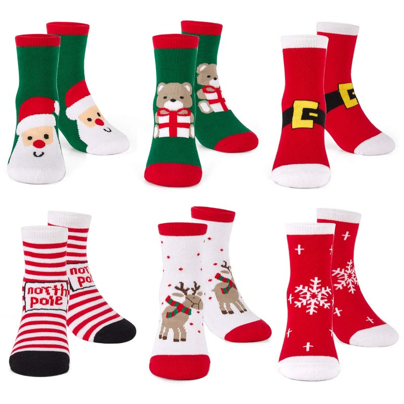 HowJoJo Boys Girls Christmas Socks Kids Warm Socks Winter Thermal Cotton Crew Socks 6 Pack 8-10 years - Image 1